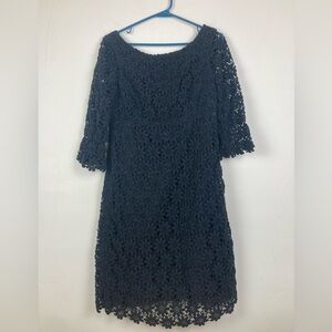 Lilly Pulitzer Shayna Lace Dress Black Size 8 Flowers Crochet 3/4 Bell Sleeve